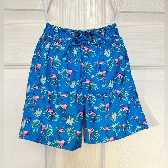 Beach Bros Flamingo Palm leaf Blue 2 Toddler Boy Swim Trunks - Picture 4 of 9